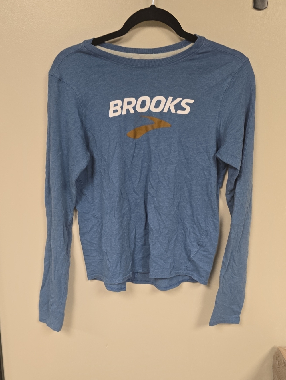 Brooks Blue Long Sleeve Tee with White Logo and Gold Accent